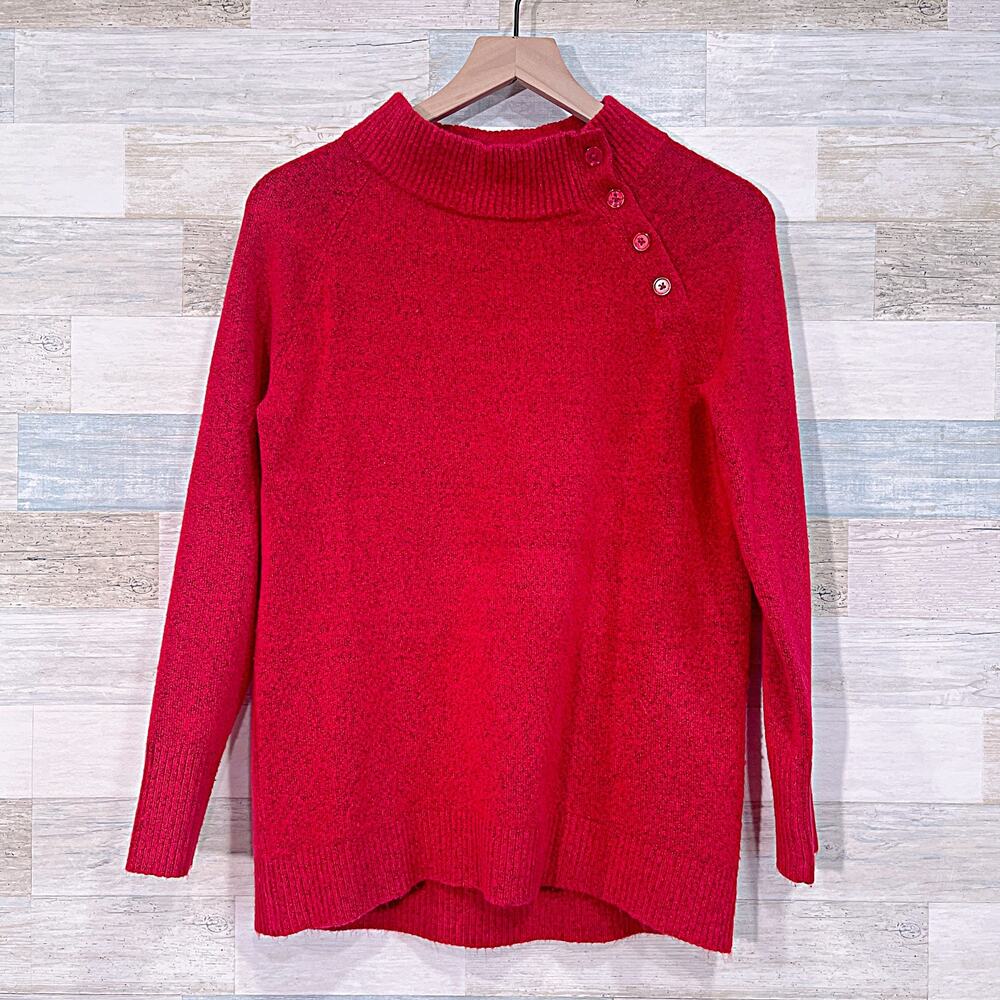 Talbots Button Mock Neck Sweater Red Long Raglan Sleeve Casual Womens XS
